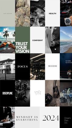 a collage of different images with the words trust our vision and focus on them