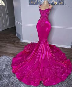 Pink Fitted Fishtail Dress, Pink Mermaid Prom Dress, Hot Pink Prom Dresses, Pink Prom Dresses Mermaid, Birthday Party Dresses, Dresses Birthday