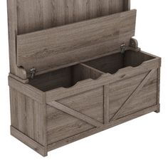 a wooden storage box with two open compartments