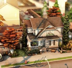 Sims 4 Evergreen Harbor House, Evergreen Harbor Sims 4, Suburban House Sims 4, Suburban Family Home, House Sims 4, Sims 4 House Ideas, Autumn Room, Ts4 Poses