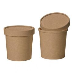 two brown paper cups sitting next to each other