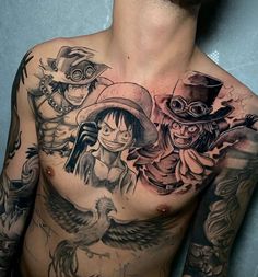 a man with many tattoos on his chest