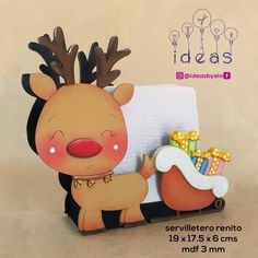 a card with an image of a reindeer holding a sign