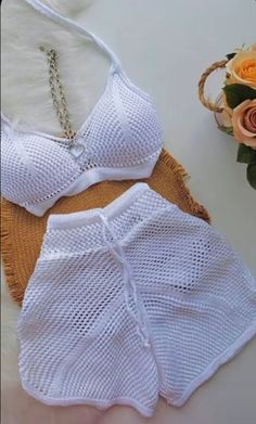 Looks Adidas, Crochet Beach Wear, Trendy Knitting, Knitting Clothes, 2piece Outfits