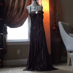 Nwt Brown High Low Dress. Elegant Brown Lined Dress For Evening, Elegant Brown Lined Evening Dress, Brown Hoco Dress, Brown And Gold Dress, Whimsigoth Dress, City Triangles Dress, Hoco Dress, Brown Silk, Brown Dress