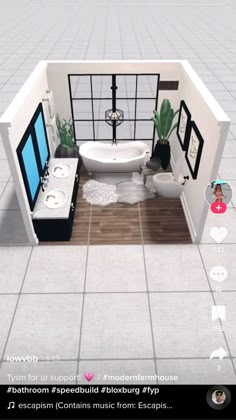 an aerial view of a bathroom in the middle of a floor plan