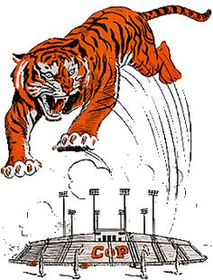 a drawing of a tiger jumping over an object