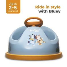 an advertisement for a baby's ride in style toy with bluey on it