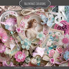 a heart shaped frame filled with lots of pink and blue flowers