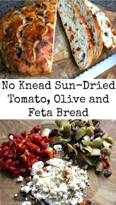 no knead sun dried tomato olive and feta bread