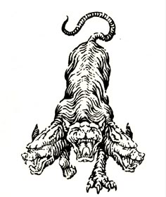 a black and white drawing of a demon