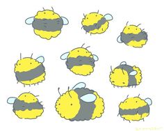 a bunch of small yellow and gray bees