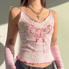 Cocktails Party, Early 2000s Fashion, Dresses Bodycon, Womens Camisoles, Pink Crop Top, Cropped Tops, Jewellery Accessories, Pink Summer, Ribbed Tank Tops