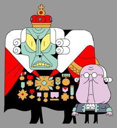 an image of a cartoon character with a crown on it's head standing next to another character