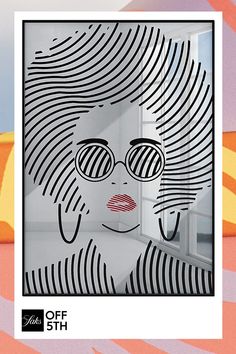 an image of a woman with sunglasses on her face in front of a mirror that has wavy lines