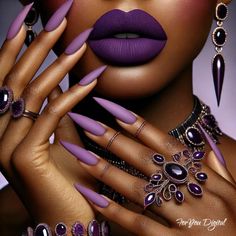 Matte Purple Lip, Nail Art Print, Instant Download, Elegant Beauty Art, African American, Beauty Salon, Nail Salon, Perfect for Salons - Etsy High Fashion Nail Art, Dark And Light Purple Nails, Sharp Purple Nails, Purple Crystal Nails, Designer Nail Art, Wiccan Nail Designs, Black And Purple Gel Nails, Red And Purple Nails Designs, Matt Purple Nails