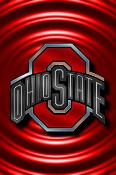 the ohio state logo is shown in red and silver on a background that looks like swirls