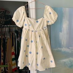 Nwot, The Cutest Little Mini Ever! Dress Is Lined And In Perfect Shape Cotton Dresses Summer Casual, Cotton Dresses Summer, Nancy Drew, Sleeved Dress, Puffed Sleeves Dress, Dresses Summer, Blue Cream, Cotton Dresses, The Cutest