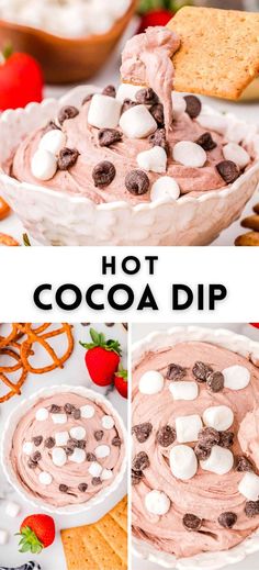 hot cocoa dip with marshmallows and chocolate chips