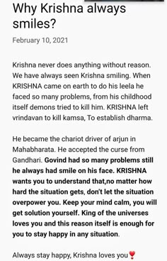 an email message with the caption'why krishn always smiles? '