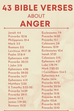 the bible verses about anger are shown in red and white with an orange background