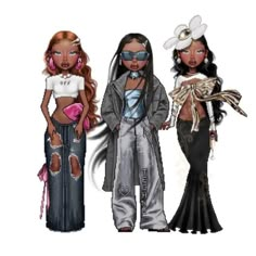 ⋆ ˚｡⋆୨୧˚ fusca.es Bratz Doll Drawing, Y2k Everskies, Black Bratz, Black Bratz Doll, Aaliyah Style, Doll Drawing, Crazy Outfits