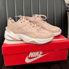 Only Worn Once Women 7.5 I Am A True 7.5 And They Fit Me Perfect. Color Is A Nude Pink Color Chunky Dad Shoes! Rare And Hard To Find In This Color Nike M2k, Baby Pink Color, Dad Shoes, Soft Baby, Nude Pink, New Nike, Baby Soft, Womens Shoes Sneakers, Baby Pink