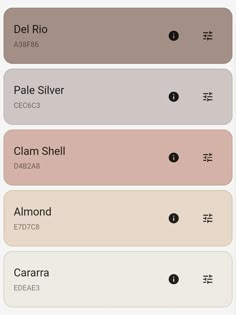 the different shades of paint for walls and floors in various colors, including beiges, brown