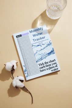 a glass of water and some cotton on a table