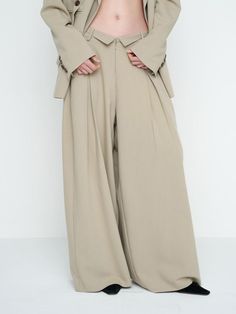 Composition : POLYESTER 75% RAYON 20% SPAN 5%Color : BEGIECountry of Origin : Republic of Korea Khaki Dress Pants For Spring, Spring Khaki Dress Pants, Khaki Dress Trousers For Spring, Spring Khaki Dress Trousers, Khaki High-waisted Wide Leg Pants For Fall, Tailored Beige Wide Leg Pants, Neutral Wide Leg Bottoms With Belt Loops, Chic Full Length Khaki Wide Leg Pants, Beige Formal Bottoms With Pockets