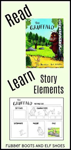 a book cover with an image of a bear and the words, learn story elements