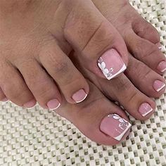 VOTACOS French Tip Press on Toenails Press on Nails Short Square 24PCS Fake Toeails with Flower Designs Nude Full Cover Glossy Toe Fake Nails Acrylic Toenails for Women Toe Nail X30