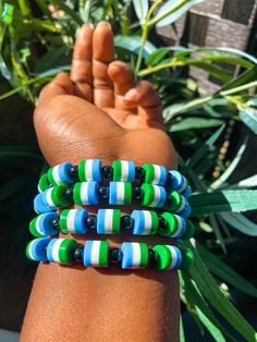 Sierra Leone Flag Bracelets - Leone Culture Sierra Leone Flag, African Print Clothing, Wrist Jewelry, Handmade African, Pretty Bracelets, Funky Nails, Flag Design, Piercing Jewelry