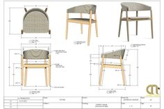 an image of some chairs with measurements for them to be made out of wood and wicker