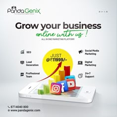 a cell phone with the text grow your business online with us