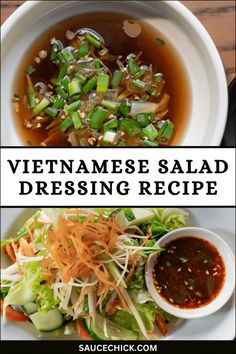 vietnamese salad dressing recipe on a white plate with text overlay that says vietnamese salad dressing