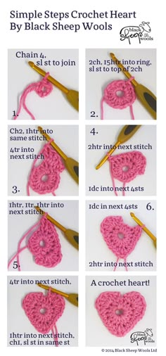 instructions to crochet the simple step by step heart