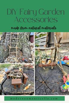 the instructions for how to make fairy garden accessories made from natural materials