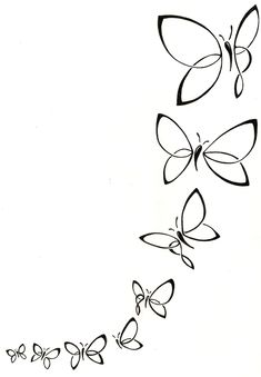 three butterflies flying in the air with one being drawn on it's back side