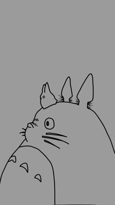 a black and white drawing of a totoro with a butterfly on its head