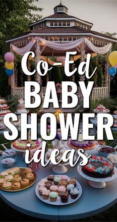 Co-Ed Baby Shower Ideas For a Backyard Jack and Jill Reveal Party Baby Shower And Diaper Party Together, Outdoor Baby Shower Set Up, Pre Parenthood Party, Baby Bash Ideas, Baby Shower Clothesline Decoration, Baby Shower With Men And Women, Coed Shower Ideas, Baby Shower Backyard Ideas, Twin Boy And Girl Baby Shower Ideas