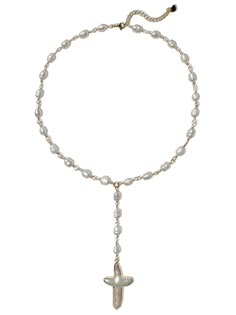 For the romantics... Featuring a stunning freshwater pearl cross lined in 18K gold hand-strung alongside pearl rosary chain, the 'DEVON' embodies a dreamy, vintage-inspired look while being transcendently modern. Trust us, this necklace is guaranteed to become a treasured staple in your jewelry collection.  Made with A Vintage Jewelry Pearl, Cross Necklace Choker, New Orleans Jewelry, Rosary Necklace Aesthetic, Diy Rosary Necklace, Rosary Necklaces, Preachers Daughter, Pieces Of Her, Pokemon Jewelry