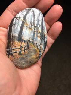 a person holding a painted rock in their hand