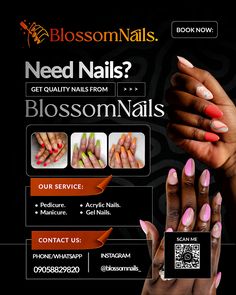 an advertisement for nail salons with pink and white nails