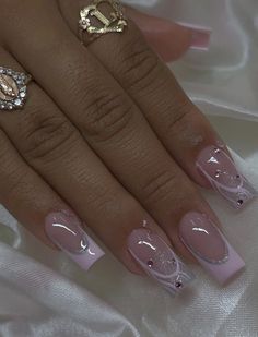 A Initial Nails, Promotion Nails, Nail Inspo Ideas, Short Nail Inspo, Pink French Tip, Pink French, Glow Nails