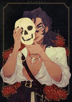 a woman holding a skull in front of her face