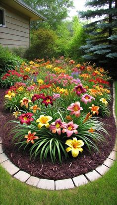 a flower garden with lots of colorful flowers in it