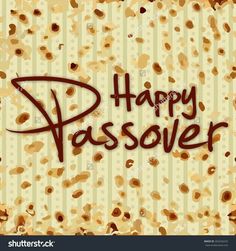 happy passover written in brown ink on a beige striped background with spots and dots