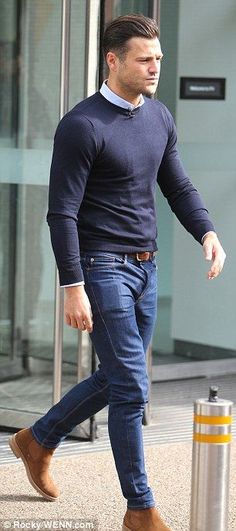 Capping his look with a light blue shirt and some tan boots, the reality TV star looked in... #WorkoutClothingWomen's Blue Shirt Outfit Men, Chelsea Boots Men Outfit, Chelsea Boots Outfit, Mark Wright, Mens Business Casual Outfits, Shirt Outfit Men, Stylish Men Casual, Mens Casual Dress Outfits, Fall Outfits Men