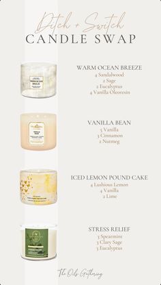 an advertisement for candles with different labels on it